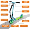 image:imageHurtle Renegade Kick Scooter for Kids Teenagers amp Adults  2Wheel Folding Scooter with Adjustable TBar Handlebar  Alloy AntiSlip DeckTeal